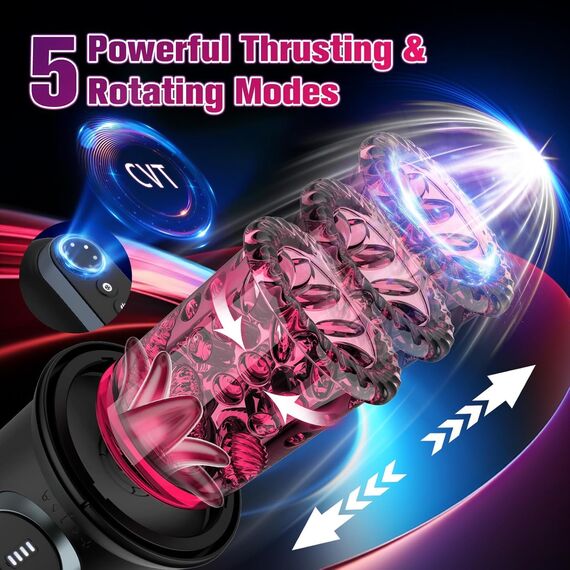 Masturbator Sexspielzeug Masturbieren für Männer 5 Teleskopfunktion 5 Rotierend 5 Saugen, Vibratorensets Realistisch Zungenleck Blowjob, Vagina Muschi Sex Toys Penispumpe, Masturbatoren Taschenmuschi