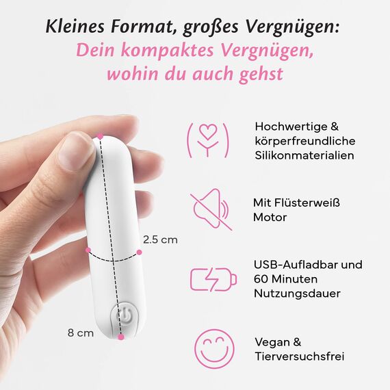 Fae Mini Vibration für Frauen - Klitoris und G-Punkt Stimulator mit 10 Vibrationsmodi & 3 Aufsätzen Sexspielzeug, Stimulator Sex Toy Vibratorensets - Joy Serie, Whisper White