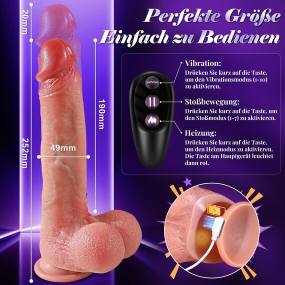9,5'Realistischer Dildo Sexspielzeug Vibration für Frauen – Anal Dildo Vibratorensets für Frauen mit 10 Vibrationsmodi, 7 Stoßmodi und Heizmodus, Sex Sexspielzeug für Männer und Paare mit Saugnapf