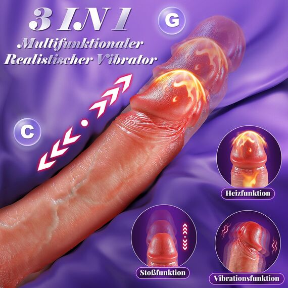 9,5'Realistischer Dildo Sexspielzeug Vibration für Frauen – Anal Dildo Vibratorensets für Frauen mit 10 Vibrationsmodi, 7 Stoßmodi und Heizmodus, Sex Sexspielzeug für Männer und Paare mit Saugnapf