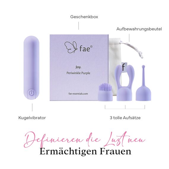 Fae Mini Vibration für Frauen - Klitoris und G-Punkt Stimulator mit 10 Vibrationsmodi & 3 Aufsätzen Sexspielzeug, Stimulator Sex Toy Vibratorensets - Joy Serie, Periwinkle Purple