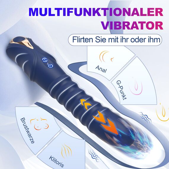 Leiser Stoßvibrator für Frauen – 2-in-1 Dildo Vibrator mit 10 Vibrations- & 3 Stoßmodi, Flexibler Kopf für G-Punkt & Klitorisstimulation, Weiches Silikon, Wiederaufladbar, Diskrete Verpackung