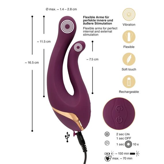 ORION Doppel-Vibrator - intensiver Stimulator für Frauen, mit 10 Vibrationsmodi, zur klitoralen, vaginalen oder analen Stimulation, lila/rosegold