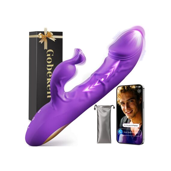 Gobeken Vibrator Vibration für Frauen Dildo mit 10 Stoßfunktion 10 Vibration, APP KI-Interaktion Rabbit Vibrator Sex Spielzeug für die Frau Solo Paare Vibratorensets für frauen Analvibrator Dildos