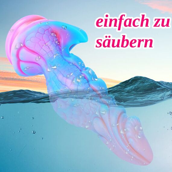 25cm Riesen Fantasy Dildo von Monster mit großem mit saugnapf, Silikon Drachen XL Analplug Flexibler G Punkt Langdildo Erwachsener Penis für Frauen und Männer Blau