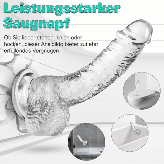 Realistischer Dildo mit Starkem Saugnapf, Wakelust 18CM Anfänger Dildo mit Echten Venen und Prallen Hoden Sexspielzeug für Frauen und Männer Weich Silikon Analdildo Penis Nachbildung (Transparenter)