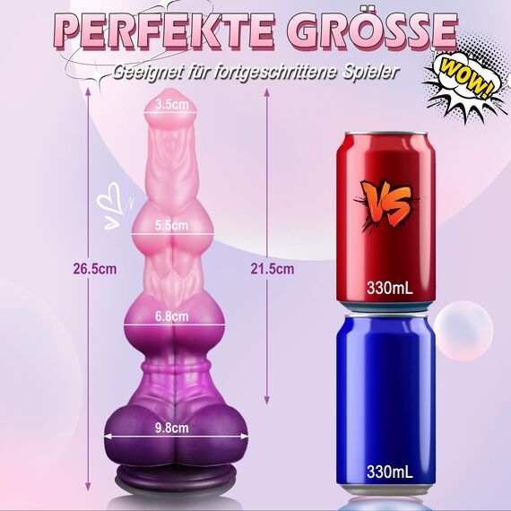 26.5cm Monster Dildo Pferde Knoten Dildo, Anal Dildo Groß mit Starkem Saugnapf Analplug Tier Animal Silikon Dildos Horse Dildo Didloschwanz Sex Spielzeug für die Frau Männer Sextoy Wolf Hund Penis