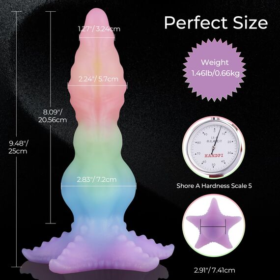 Wildolo Fantasy Silikon-Dildo, 9,84 Zoll Knotendildo mit Seestern-Saugnapf, im Dunkeln leuchtender Silikon-Dildo für Männer, Frauen und Paare