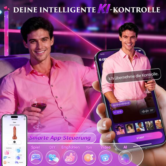 KI-interaktiven Dildo Vibrator für Frauen, Vibratoren für Frauen mit 9 Stoßfunktions Sex Spielzeug für die Frau, 22cm Flüssigsilikon XXL Dildos, Analvibratoren für Mann mit Starker Saugnapf