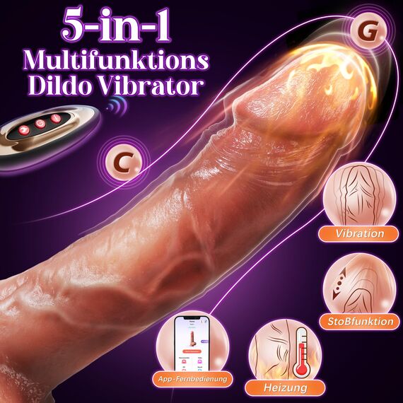 KI-interaktiven Dildo Vibrator für Frauen, Vibratoren für Frauen mit 9 Stoßfunktions Sex Spielzeug für die Frau, 22cm Flüssigsilikon XXL Dildos, Analvibratoren für Mann mit Starker Saugnapf