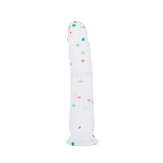 23cm Confetti Silikon Dildo mit Realistische Design, Flacher Saugfuß für Bequemes Spielen ohne Hände, Anal Dildo für Vagina, G-Spot und Prostata