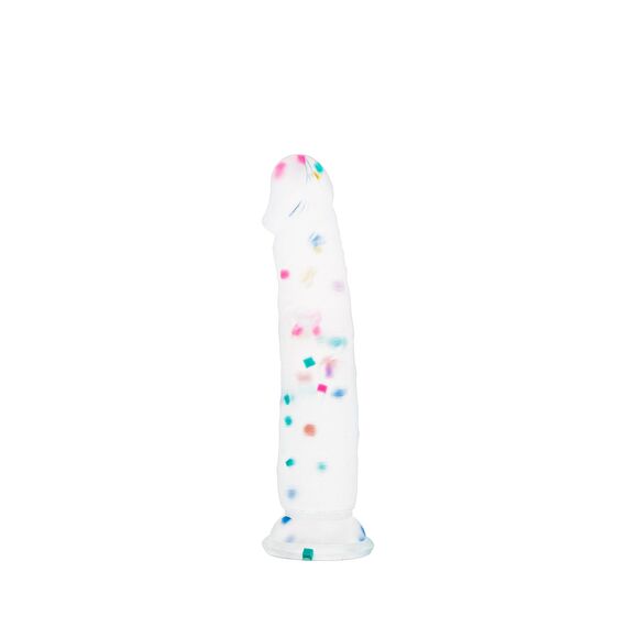 18cm Confetti Silikon Dildo mit Realistische Design, Flacher Saugfuß für Bequemes Spielen ohne Hände, Anal-Dildo für Vagina, G-Spot und Prostata