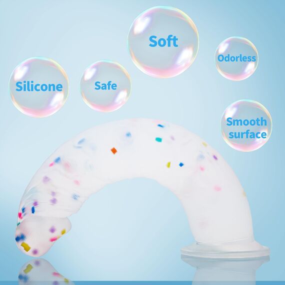 28cm Confetti Silikon Groß Dildo mit Realistische Design, Flacher Saugfuß für Bequemes Spielen ohne Hände, Anal Dildo für Vagina, G-Spot und Prostata