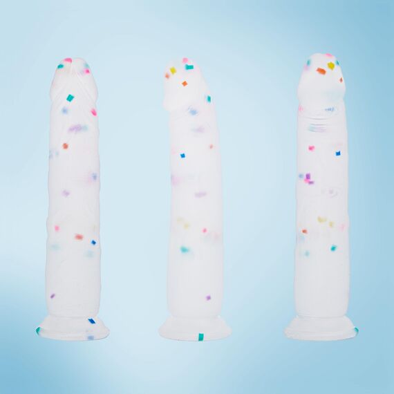 23cm Confetti Silikon Dildo mit Realistische Design, Flacher Saugfuß für Bequemes Spielen ohne Hände, Anal Dildo für Vagina, G-Spot und Prostata