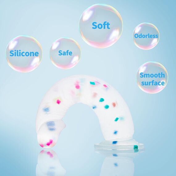 18cm Confetti Silikon Dildo mit Realistische Design, Flacher Saugfuß für Bequemes Spielen ohne Hände, Anal-Dildo für Vagina, G-Spot und Prostata