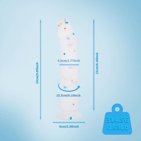 23cm Confetti Silikon Dildo mit Realistische Design, Flacher Saugfuß für Bequemes Spielen ohne Hände, Anal Dildo für Vagina, G-Spot und Prostata