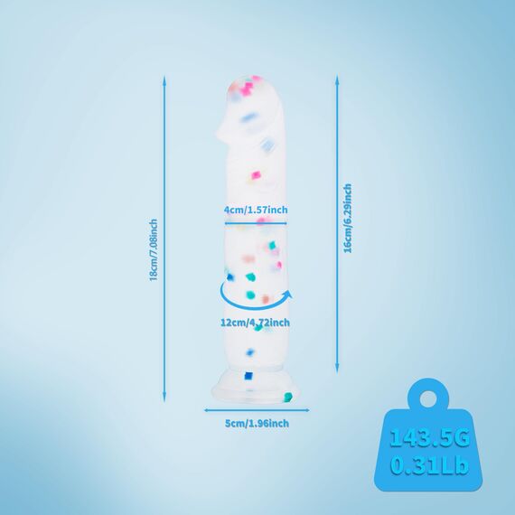 18cm Confetti Silikon Dildo mit Realistische Design, Flacher Saugfuß für Bequemes Spielen ohne Hände, Anal-Dildo für Vagina, G-Spot und Prostata