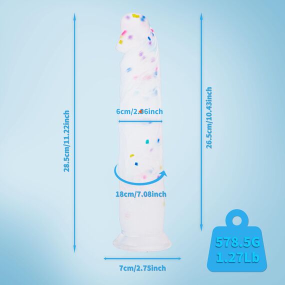 28cm Confetti Silikon Groß Dildo mit Realistische Design, Flacher Saugfuß für Bequemes Spielen ohne Hände, Anal Dildo für Vagina, G-Spot und Prostata