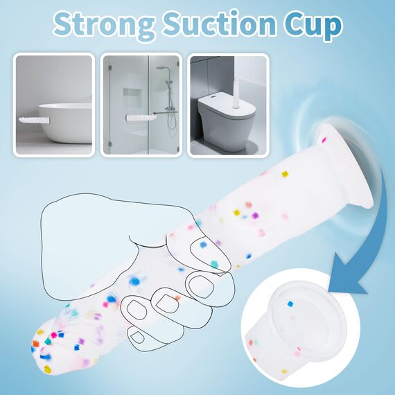 28cm Confetti Silikon Groß Dildo mit Realistische Design, Flacher Saugfuß für Bequemes Spielen ohne Hände, Anal Dildo für Vagina, G-Spot und Prostata