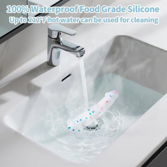 18cm Confetti Silikon Dildo mit Realistische Design, Flacher Saugfuß für Bequemes Spielen ohne Hände, Anal-Dildo für Vagina, G-Spot und Prostata