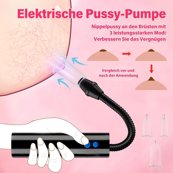 Muschipumpe Sexspielzeug Elektro für Frauen, Vakuum Klitoral Vaginapumpe, Vakuumpumpe Muschipumpe mit 3 Saugmodi, Automatisch Pussy-Pumpe Stimulator mit 5 Starke Saugnäpfen für Fraue Paare Vergnüge