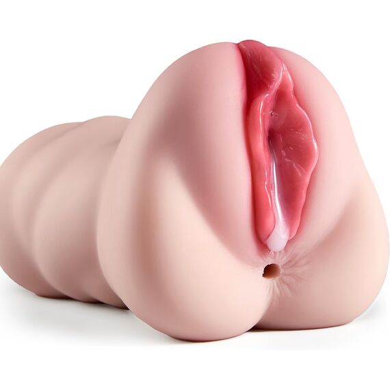 Realistischer Masturbator Taschenmuschi Silikon Masturbieren Sex Spielzeug mit 5D Klitoris Doppelkanal Masturbator Groß für Mann 2 in 1 Sexspielzeug für die Männer solo (fleisch)