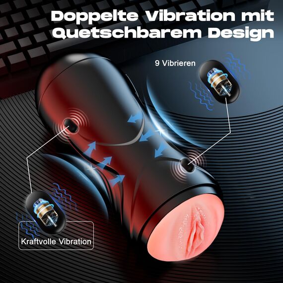 Elektrischer Masturbator Sex Spielzeug für die Männer Solo - Masturbieren Taschenmuschi SexSpielzeug mit Doppelte Vibrationskanäle 9 Vibrationsmodi, Masturbatoren Blowjob Muschi Sex Toys mit 3D Vagina