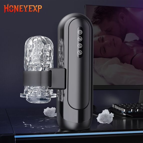 Honeyexp Masturbieren für Männer, Elektrischer Masturbator Sex Spielzeug für die Männer mit 6 Teleskopfunktion und 5 Einstellbaren Geschwindigkeiten 10 Vibrations Masturbatoren Sexspielzeug