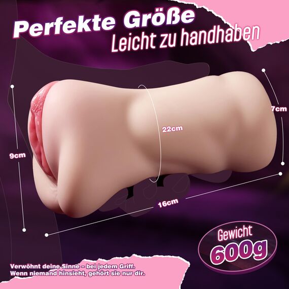 Realistischer Masturbator Taschenmuschi Silikon Masturbieren Sex Spielzeug mit 5D Klitoris Doppelkanal Masturbator Groß für Mann 2 in 1 Sexspielzeug für die Männer solo (fleisch)