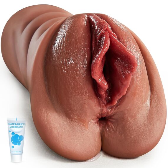 Realistischer Masturbator Taschenmuschi Silikon Masturbieren Sex Spielzeug mit 5D Klitoris Doppelkanal Masturbator Groß für Mann 2 in 1 Sexspielzeug für die Männer solo (braun)