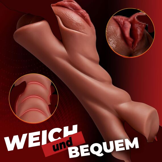 Realistischer Masturbator Taschenmuschi Silikon Masturbieren Sex Spielzeug mit 5D Klitoris Doppelkanal Masturbator Groß für Mann 2 in 1 Sexspielzeug für die Männer solo (Penisring Masturbator)