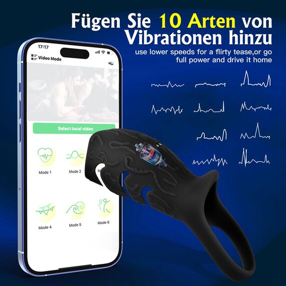 Penis Vibrator Penisverlängerung mit App, Penishülle für G-Punkt Hoden Sex Spielzeug für die Männer Paare Extrem Sex, Penis Sleeve Ring 10X Vibration Penismanschette Realistische Erotisches Sex Toys