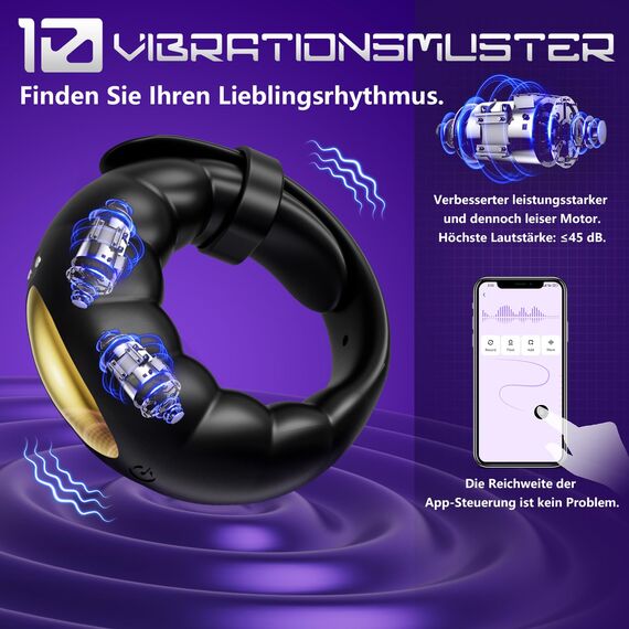 Penisring Vibrator Sex Spielzeug für die Männer Extrem -Cockring Penis Ring Sex Spielzeug für die Paare mit Einstellbare Größe,APP Fernbedienung Vibratorensets für Paare mit 10 Vibrations Penisringe.