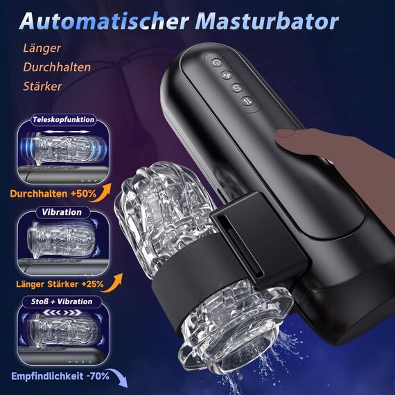 Honeyexp Masturbieren für Männer, Elektrischer Masturbator Sex Spielzeug für die Männer mit 6 Teleskopfunktion und 5 Einstellbaren Geschwindigkeiten 10 Vibrations Masturbatoren Sexspielzeug