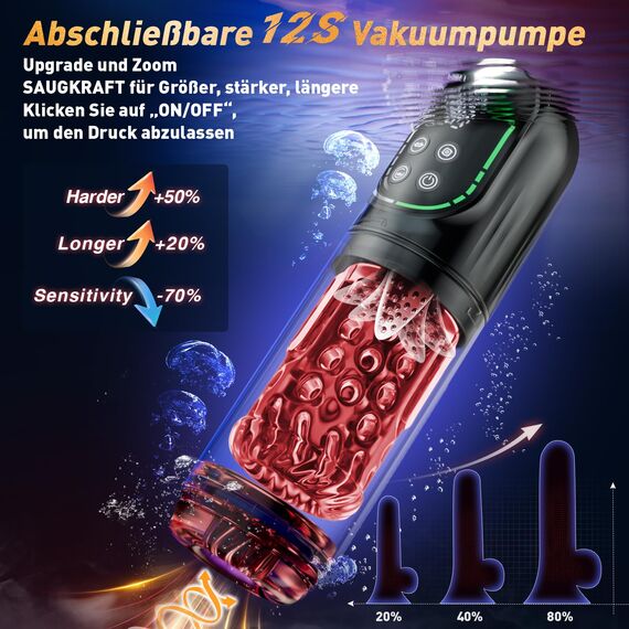Masturbieren für Männer Masturbator Zungenleck 12s Penispumpe, Sex Spielzeug für die Männer 7 Saugen Rotierend Teleskopfunktion Taschenmuschi, Masturbatoren Vergrößerer APP Control Sex Toys