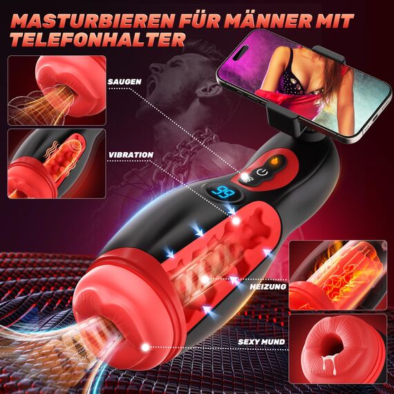 6-in-1 Masturbieren für Männer, 360°Handyhalter & Realistische Mundöffnung Masturbator mit 9 Saugen 9 Vibration, Elektrischer Penis Vibrator Sex Spielzeug für die Männer Blowjob mit App-Steuerung