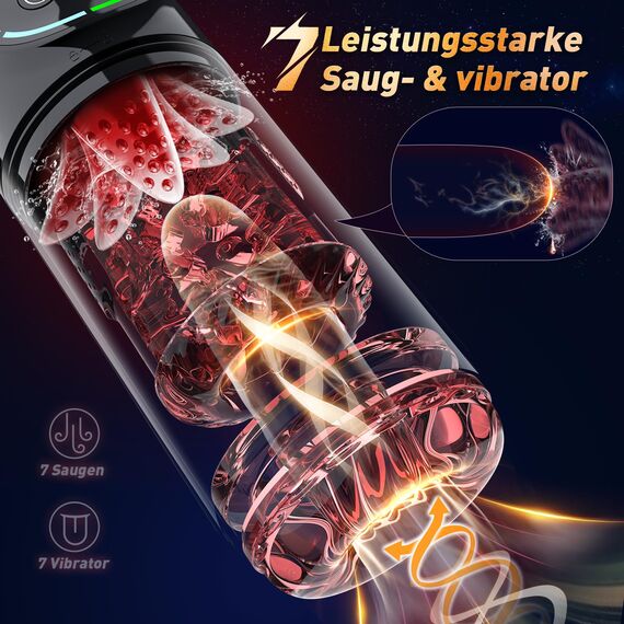 Masturbieren für Männer Masturbator Zungenleck 12s Penispumpe, Sex Spielzeug für die Männer 7 Saugen Rotierend Teleskopfunktion Taschenmuschi, Masturbatoren Vergrößerer APP Control Sex Toys