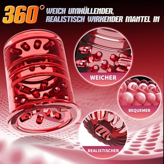 Masturbieren für Männer Sex Spielzeug für die Männer - 3 in 1 APP Masturbator 9 Teleskopfunktion & Rotierend & Saugen mit LCD-Display Blowjob Taschenmuschi Sex Toyset für Man Penispumpe Rot - Schwarz