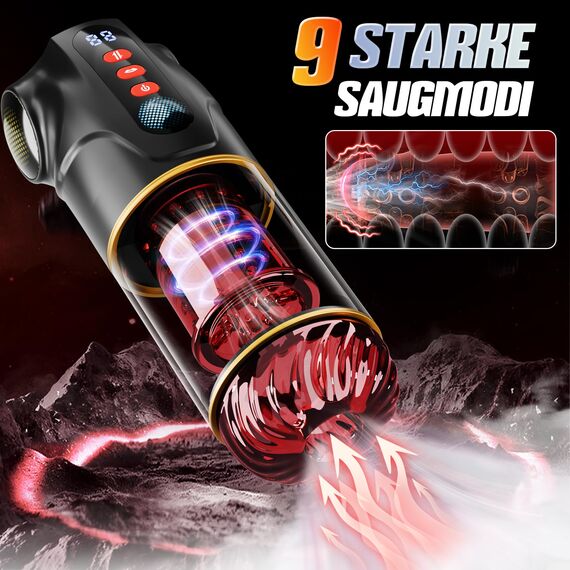 Masturbieren für Männer Sex Spielzeug für die Männer - 3 in 1 APP Masturbator 9 Teleskopfunktion & Rotierend & Saugen mit LCD-Display Blowjob Taschenmuschi Sex Toyset für Man Penispumpe Rot - Schwarz