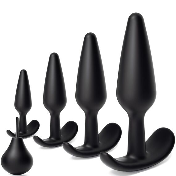 5 Stück Analplug# für Männer Frauen mit Analdusche für Analverkehr, 4 Größen Ø2.29  bis Ø4.06 cm Anal Plug für Anfängern bis Profis, T-Basis Silikon Buttplug Analplugs Sexspielzeug Anal Dildo