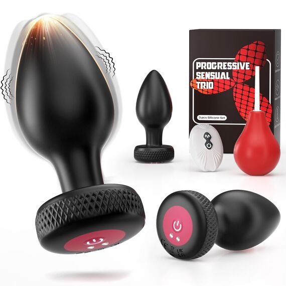 4 Teiliges Analplug Set mit Vibrationen in Voller Größe, Analvibratoren Analplug# für Frauen Männer 10×3 Vibrationsmodi mit Fernbedienung, Prostata Stimulation Anal Plug Vibratorensets mit Analdusche