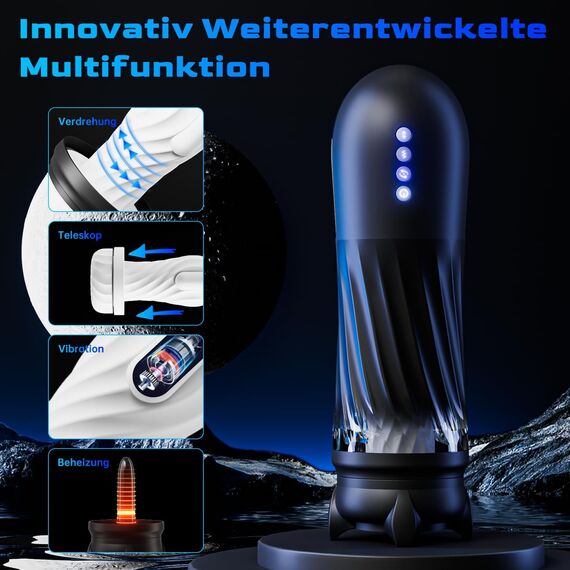 Masturbieren für Männer Elektrischer Masturbator, Sex Spielzeug für die Männer mit 3 Verdrehung & 5 Teleskopfunktion Vibratiosmodi, 3D Realistisch Vagina Heizung Masturbatoren Taschenmuschi Sex Toys