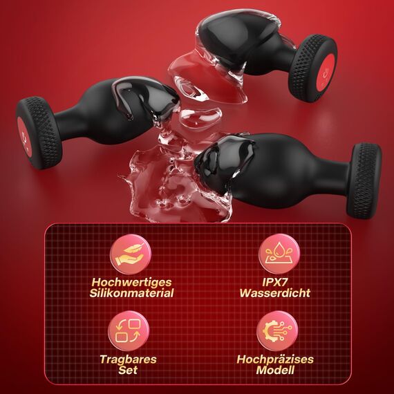 4 Teiliges Analplug Set mit Vibrationen in Voller Größe, Analvibratoren Analplug# für Frauen Männer 10×3 Vibrationsmodi mit Fernbedienung, Prostata Stimulation Anal Plug Vibratorensets mit Analdusche