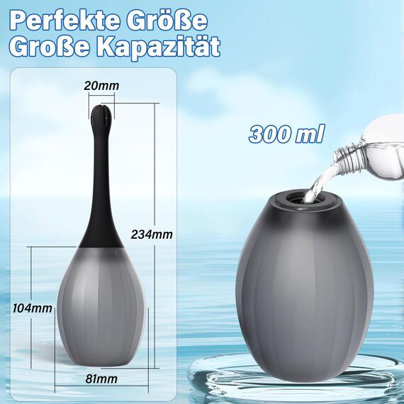 Analdusche für Analverkehr Klistier Einlaufgerät Darmreinigung - 300ML Silikon Analdusche für Mann mit Biegbarer Einlauf Duschdüse Anti-Rückfluss Irrigator Klistier zur Darmspülung, Schwarz