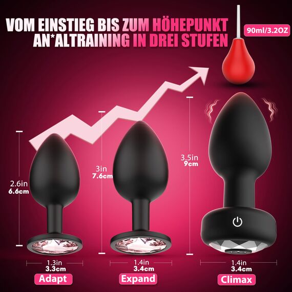 Analplugs 4-teilige Set mit Analdusche für Analverkehr - AI-Sync Dildo Vibrator mit App-Fernbedienung, 3 abgestuften Größen Vielfältige Vibrationsmodi Anal Plug Set für Paare Männer Frauen Dildos