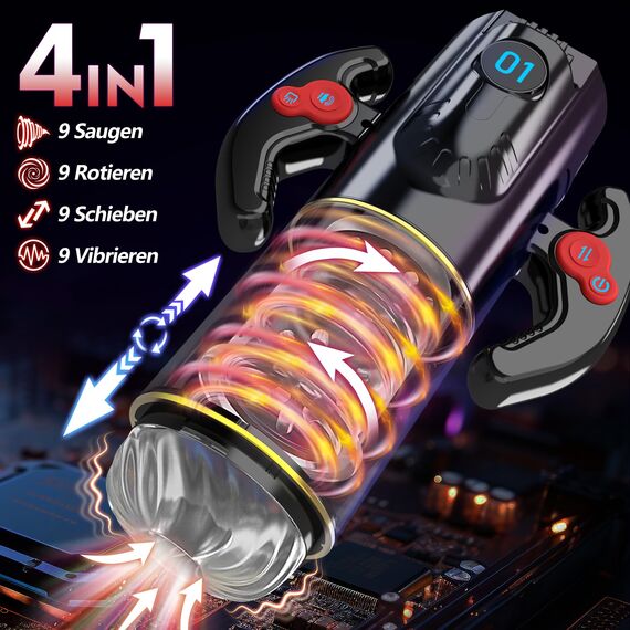 Elektrischer Masturbator Cup Sex Spielzeug für die Männer - Masturbieren für Männer mit 9 Teleskopfunktion & Saugmodi & Rotationsmodi,Taschenmuschi für die Männer Blowjob Penis Vibrator Trainer Sextoy