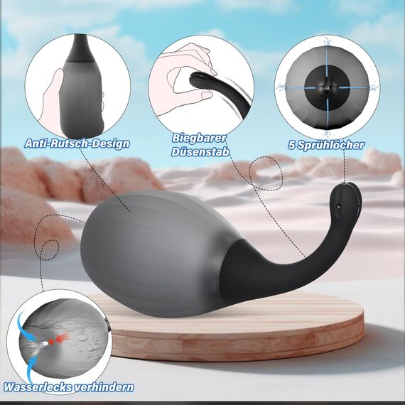 Analdusche für Analverkehr Klistier Einlaufgerät Darmreinigung - 300ML Silikon Analdusche für Mann mit Biegbarer Einlauf Duschdüse Anti-Rückfluss Irrigator Klistier zur Darmspülung, Schwarz