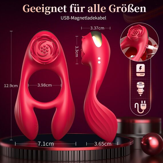 Penisring Sex Spielzeug für die Paare Extrem Sex Penis Vibrator, Sexspielzeug für Frau Männer Beide Zusammen Cock Ring 7Modi Vibration für Klitoris Stimulator & Penis Vergrößerung Zeit Verlängern Rot