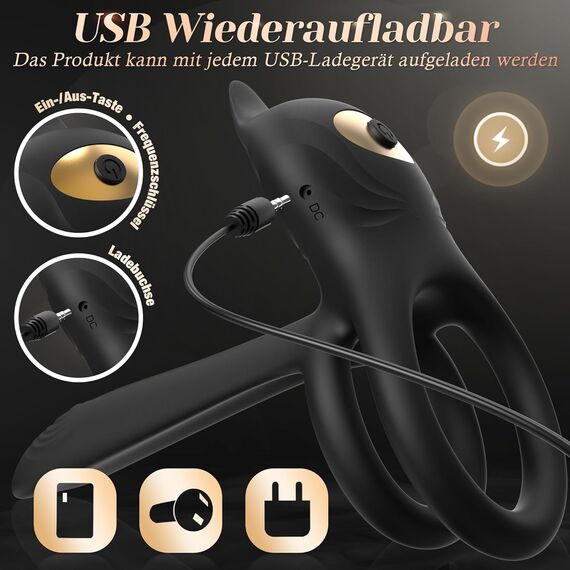 Penisring Sex Spielzeug für die Paare Extrem Sex, Verdickung Penis Klitoris Stimulator, Doppelte Verzögerung 10 Modi Penis Ring Erotisches Sexspielzeug für die Männer, Erotik Cockring Dual Penisringe