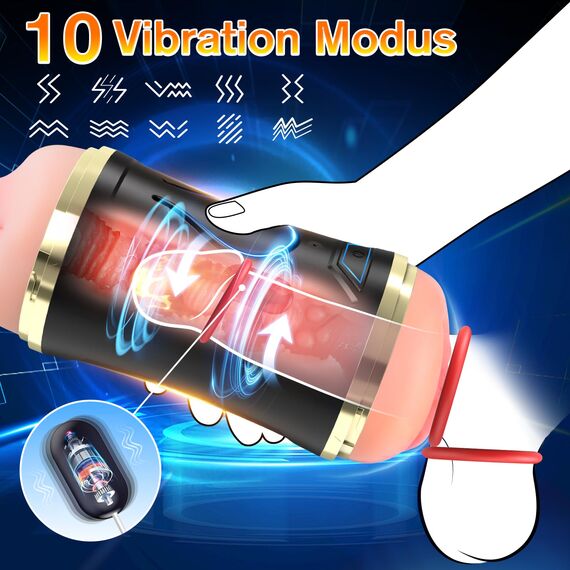 Elektrischer Masturbator Sexspielzeug für Männer Solo - Masturbieren für Männer Elektrisch mit 10 Vibrationsmodi & 6 Penisringe Penis Masturbatoren 3D Taschenmuschi für die Männer Sex Sexspielzeug